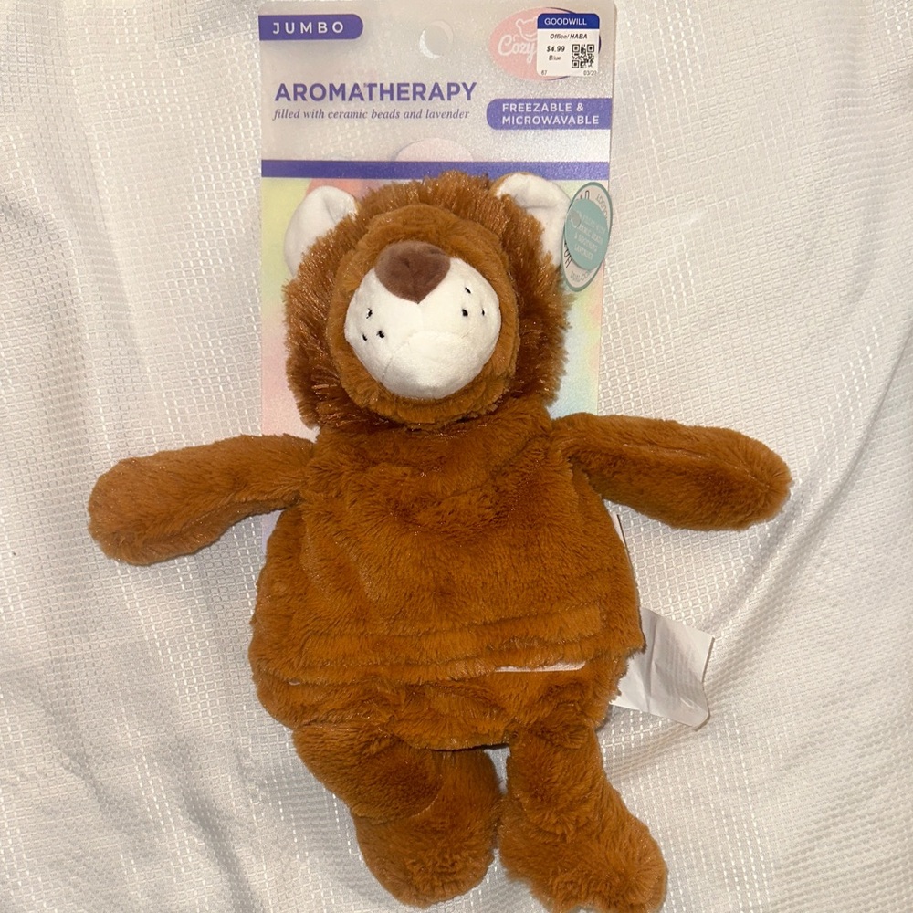 NWT COZY HUGS JUMBO AROMATHERAPY LION TIGER PLUSH WITH CERAMIC BEADS & LAVENDER